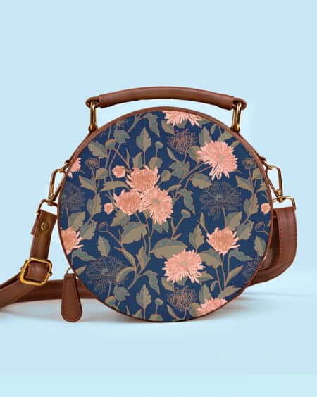 Round Sling Bag | Chrysanthemum Floral - Blue